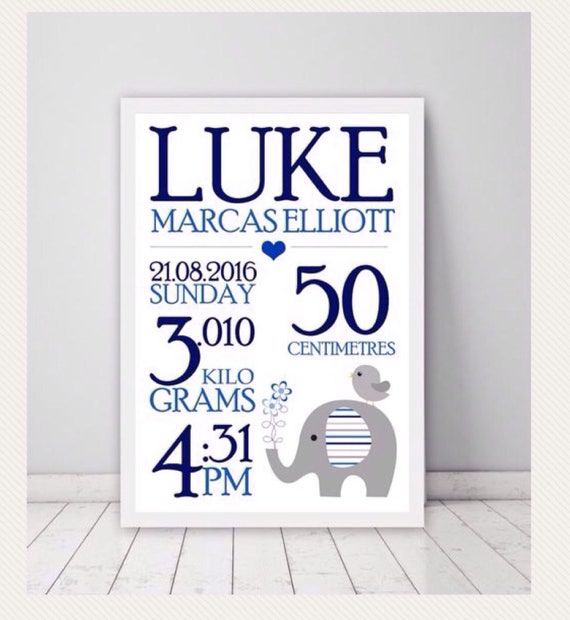 Personalised Baby Nursery Print Art Poster Name Birth Details Keepsake