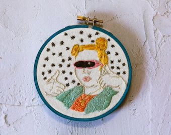 Embroidery Hoop Art/ 90's rave girl / Handmade/ Embroidered Wall Art
