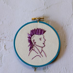 Embroidery Hoop Art/ Purple Punk/ Handmade/ Embroidered Wall Art