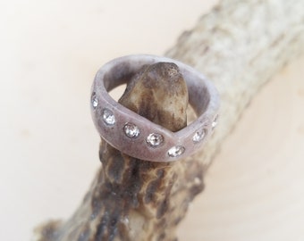 Deer Antler Ring with Swarovski Crystals Handmade