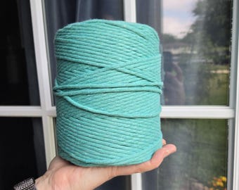 4mm Turquoise Recycled Cotton Macrame Cord – Soft Single Strand Fiber Art Supply