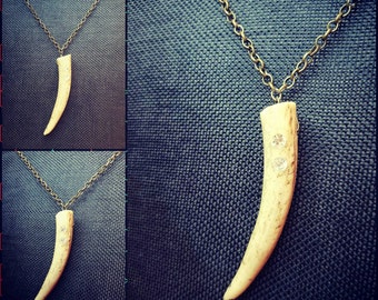 Deer antler, tine,   Swarovski crystal, deer antler necklace, antler necklace