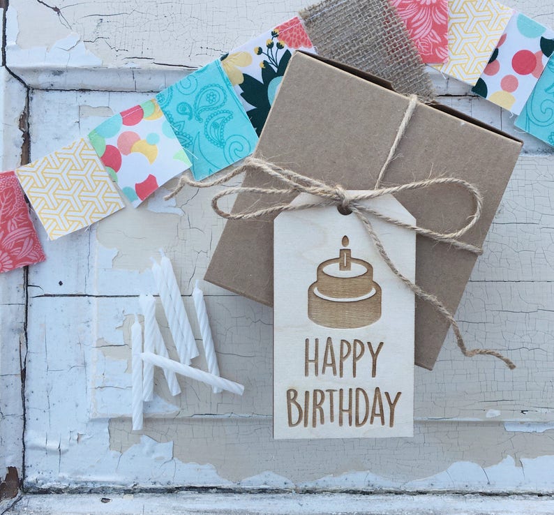 Happy Birthday Gift Tag Birthday Gift Tag Wood Gift Tag Etsy