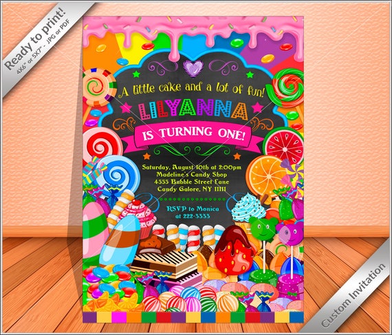 50% off - PERSONALIZED Invitation Candy land party Birthday, Candy party girls Birthday Party Invitation chalkboard - Free thank you card! Il_570xn
