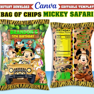 50% off! - Safari Mickey CHIPS BAG, Printable and Editable Template on CANVA, instant download, design New 2023