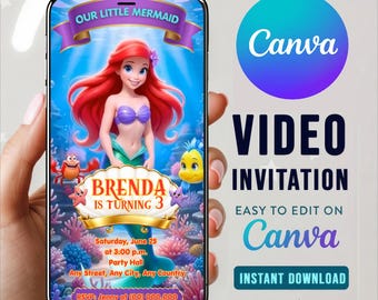 Little Mermaid Animated Video Invitation, Editable Canva Birthday Invite (Digital Download)