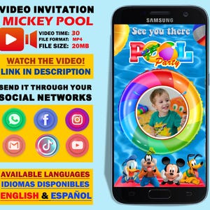 60% off Mickey Mouse Pool Party video invitation with photo for birthday party, Professional video invitation created with after effects.