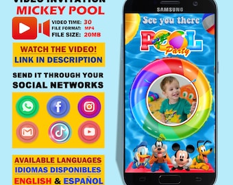Video-uitnodiging Mickey Mouse Pool Party, gepersonaliseerde verjaardag (MP4)