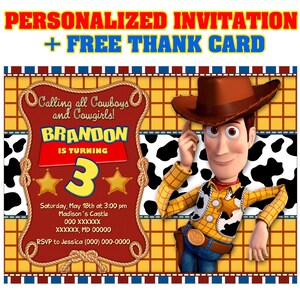 50% korting! - Woody Cowboy-verjaardagsuitnodiging - Woody Toy Story-uitnodiging - Woody Cowboy-verjaardagsuitnodiging, gratis bedankkaart!