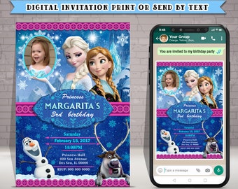 50% Rabatt- Prinzessinnen Frozen Einladung zur Geburtstagsfeier mit Foto (PERSONALISIERT), Dankeschön-Karte kostenlos!, Drucken Sie sie selbst!, Neu 2022