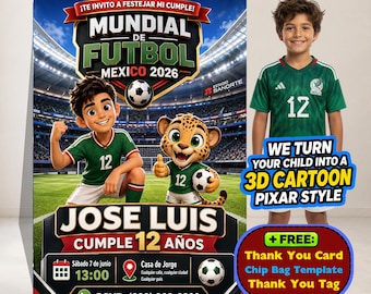 Mexico Soccer World Cup 2026 Birthday Invitation, Personalized Printable Digital Invite with Free Extras