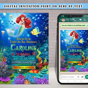 50% off! - PERSONALIZED Invitation Little Mermaid Birthday 2, Mermaid Ariel Birthday Invite, Princess Ariel invitation, Free thank you card!