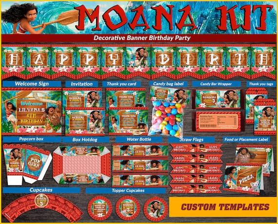 50% off! - PERSONALIZED Princess Moana printable party kit, Moana Party Birthday package, Party package princess Moana, Moana kit party. Il_570xn