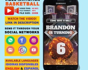 Video-uitnodiging verjaardagsfeestje basketbal met foto (MP4)