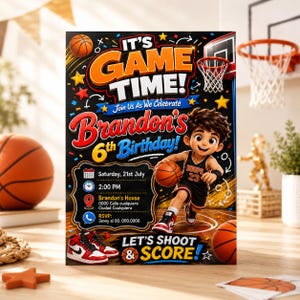 Basketball Birthday Invitation, Personalized Printable Chalkboard Sports Party Invite