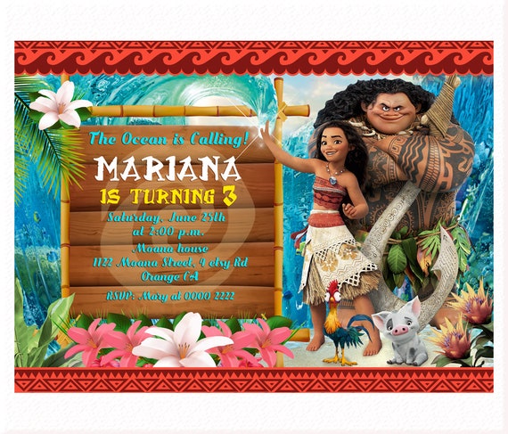 50% OFF SALE, Princess Moana Birthday Invitation, Moana luau Invite, Printable Moana Princess Birthday Invitation Luau, Free thank you card1 Il_570xn