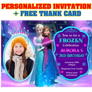 50% Off sale - Frozen Princess Invitation with photo (PERSONALIZED), Thank you card Free!, Print them yourself!, New design 2022