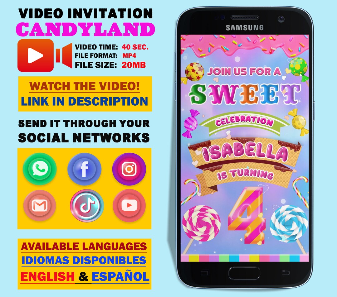 50 off Sweet Candyland Video Animated Invitation With Photo of the