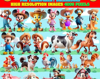 Mickey Farm Party Clipart, Farm Animals, PNG Digital Download