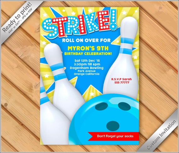 50 Off Personalized Invitation Bowling Bowling Birthday Etsy