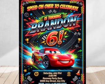 Cars Theme Birthday Invitation, Personalized Chalkboard Printable Race Party Invite