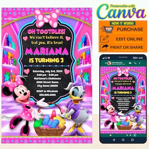 Sconto del 50%! - Invito digitale per la festa di compleanno di Minnie Bow-Toons MODIFICABILE in CANVA, invito Minnie Bow-Toons Canva, download immediato, novità 2023