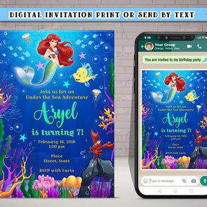 50% off! - PERSONALIZED Invitation Little Mermaid Birthday, Mermaid Ariel Birthday Invite, Princess Ariel invitation, Free thank you card!