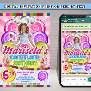 50% OFF SALE - Photo Invitation Personalized printable birthday party for girl CANDYLAND beautiful and unique !! Thank you card Free!