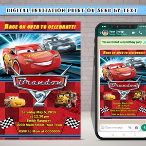 50% off - PERSONALIZED Cars Birthday Invitation, The Lightning MCQUEEN Birthday Party Invitation custom - Free thank you card!