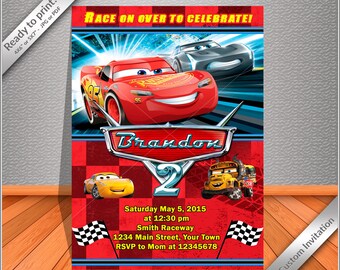 50% OFF SALE - Cars Birthday Invitation, The Lightning MCQUEEN Birthday Party Invitation custom - Free thank you card!