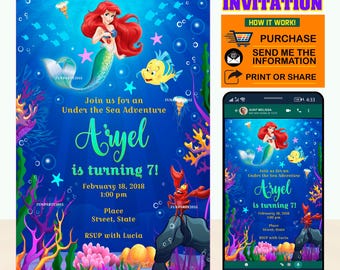 Little Mermaid Birthday Invitation - Personalized Ariel Party Invite (Digital)