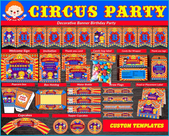 50% off - PERSONALIZED Kit Party Circus Boy, Carnival Party Birthday Package, Circus Boys party kit, Party package Circus Carnival for boys Il_570xn