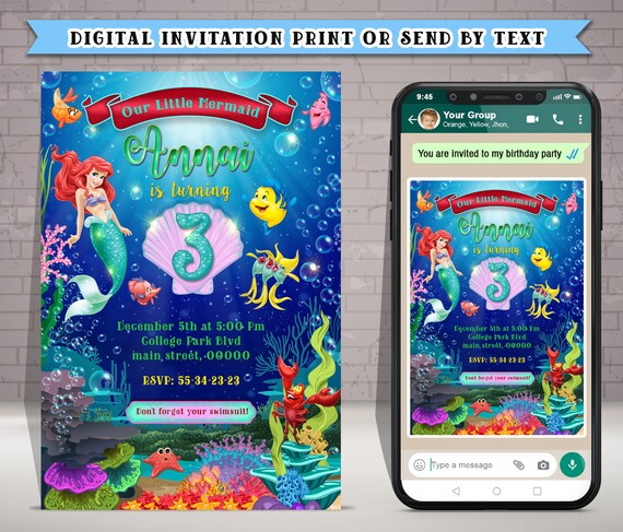 50% off! - PERSONALIZED Invitation Little Mermaid Birthday, Mermaid Ariel Birthday Invite, Princess Ariel invitation, Free thank you card N3 Il_570xn