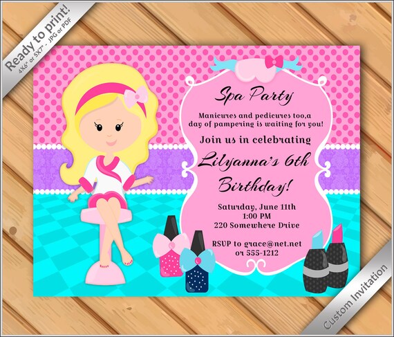 50 OFF SALE Spa Party Invitations For Girls Purple Makeover Or