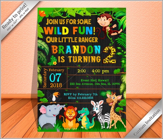 50% off! PERSONALIZED Invitation Jungle Chalkboard, Safari party Invitation chalkboard, Jungle animals Birthday Party, Free Thank card! Il_570xn