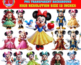 Mickey Prince Minnie Princess Clipart Bundle (20 PNG Files)