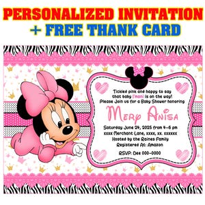 50% reduziert! - Zebra Minnie Mouse Baby PERSONALISIERTE Einladung DIY druckbare Babypartyeinladungen Digitale Datei- Gratis Dankeskarte!