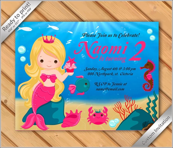 50 Off Sale Little Mermaid Princess Birthday Party Invitation