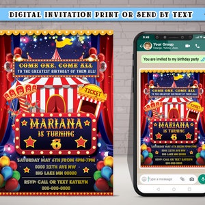 50% off - PERSONALIZED Carnival Circus Birthday party Invitation, Digital Carnival Circus Birthday Party Invite Flyer, New design 2022