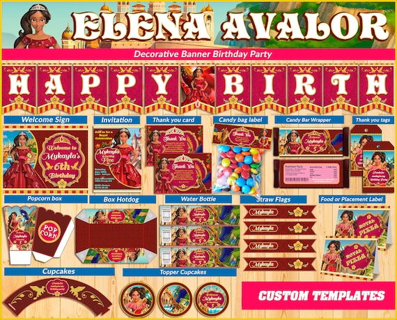 50% off - PERSONALIZED Kit Party Elena de Avalor, Elena Party Birthday package, Party package, Elena of Avalor kit party Il_570xn