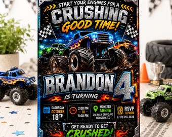 Monster Truck Birthday Invitation, Personalized Printable Chalkboard Party Invite