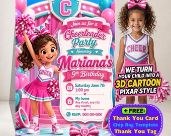 Personalized Cheerleader Birthday Chip Bag, 3D Cartoon Photo, (Digital Download)