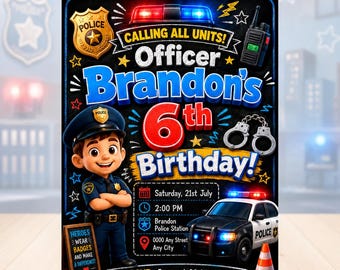 Police Birthday Invitation, Personalized Printable Chalkboard Officer Party Invite