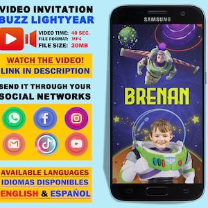 50% off Buzz Lightyear Video animated invitation with photo of the Child, Animated invitation Buzz Lightyear for birthday party, New 2023 image 1