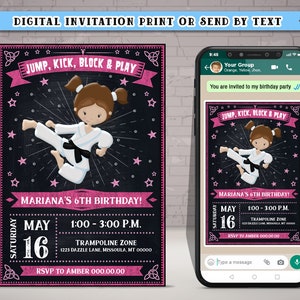 50% off! - KARATE or Taekwondo chalkboard invitation for GIRLS, (PERSONALIZED), Thank you card Free!, Print them yourself!, New design 2022