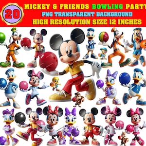 20 clipart MICKEY e amigos BOWLING Party Clipart Bundle, PNG transparente, download instantâneo, sublimação, adesivos, uso comercial!