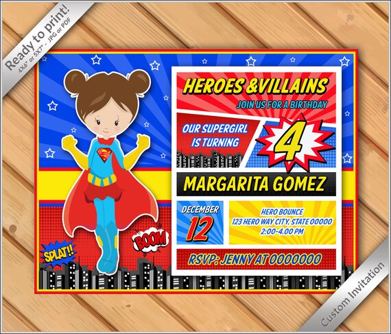 50% off - PERSONALIZED Super Girl Invitation, Super Girl party invitation, Super Hero invite, Supergirl invitation printable for Girl Il_570xn