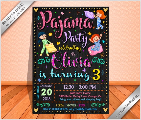 Pajama Party Pizza Making Pizza Party Birthday Invitation Pizza Party Invite Custom Printable Sleepover Party Digital File