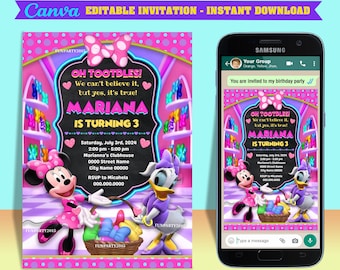 50% off! - Minnie Bow-Toons party digital birthday invitation EDITABLE in CANVA, Minnie Bow-Toons invite Canva, instant download, New 2023