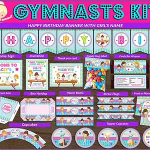 50% off! - PERSONALIZED Gymnast printable kit party, Gymnast Party Birthday package, Gymnastics party kit, Party package Gymnastics Girls.